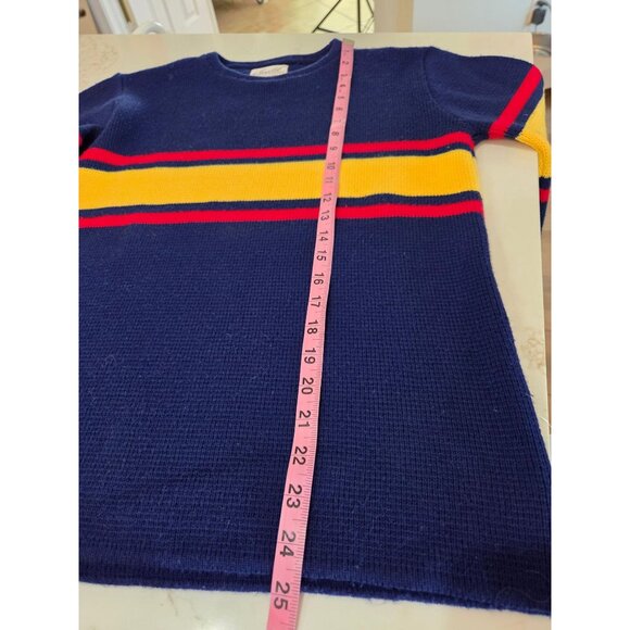 Vintage 80s Jersild Knit Crewneck Sweater Size 38 Navy Red Yellow Stripes Preppy - Picture 6 of 7